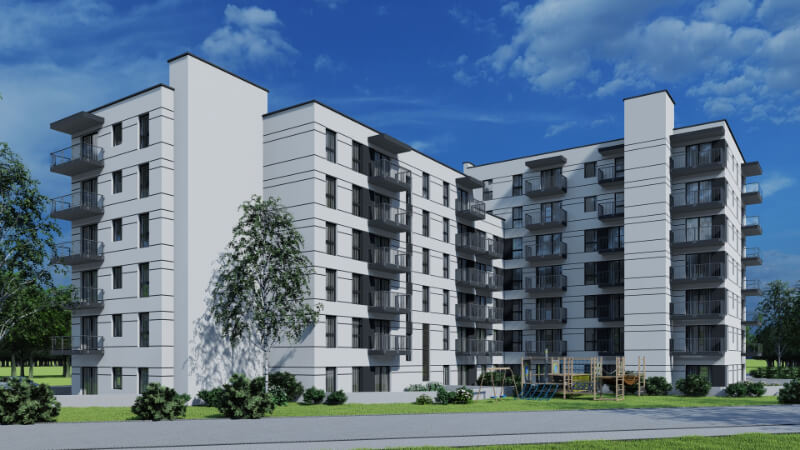 Wizualizacja 3D bloku z zewnątrz